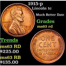 1915-p Lincoln Cent 1c Grades Select Unc RD