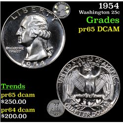 1954 Washington Quarter 25c Grades GEM Proof Deep Cameo