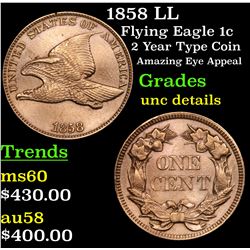 1858 LL Flying Eagle Cent 1c Grades Unc Details