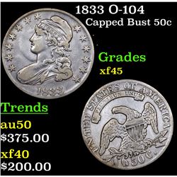 1833 O-104 Capped Bust Half Dollar 50c Grades xf+
