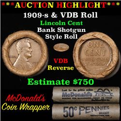 **Auction Highlight** Lincoln Wheat cent 1c orig roll, 1909-s one end, VDB rev other, WOW! (fc) (fc)