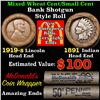 Image 1 : Mixed small cents 1c orig shotgun roll, 1919-s Wheat Cent, 1891 Indian Cent other end