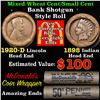 Image 1 : Mixed small cents 1c orig shotgun roll, 1920-d Wheat Cent, 1898 Indian Cent other end