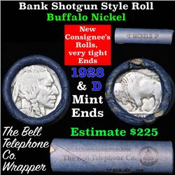 Buffalo Nickel Shotgun Roll in Old Bank Style 'Bell Telephone'  Wrapper 1928 & d Mint Ends