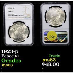 NGC 1923-p Peace Dollar $1 Graded ms63 By NGC