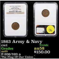 NGC 1863 Army & Navy Civil War Token 1c Graded au55 By NGC