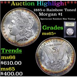 ***Auction Highlight*** 1885-o Rainbow Toned Morgan Dollar $1 Graded GEM+ Unc By USCG (fc)