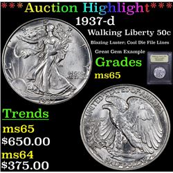 ***Auction Highlight*** 1937-d Walking Liberty Half Dollar 50c Graded GEM Unc By USCG (fc)