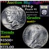Image 1 : ***Auction Highlight*** 1934-p Peace Dollar $1 Graded GEM+ Unc By USCG (fc)