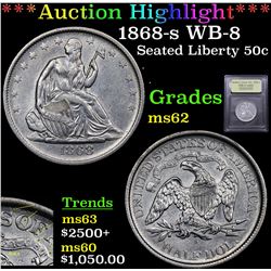 ***Auction Highlight*** 1868-s WB-8 Seated Half Dollar 50c Graded Select Unc By USCG (fc)