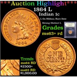 ***Auction Highlight*** 1864 L Indian Cent 1c Graded Select+ Unc RD By USCG (fc)