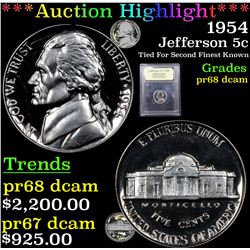 ***Auction Highlight*** 1954 Jefferson Nickel 5c Graded GEM++ Proof Deep Cameo By USCG (fc)