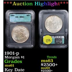 ***Auction Highlight*** 1901-p Morgan Dollar $1 Graded BU+ By USCG (fc)
