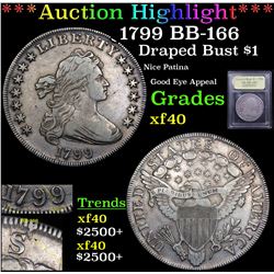 ***Auction Highlight*** 1799 BB-166 Draped Bust Dollar $1 Graded xf By USCG (fc)