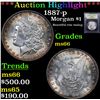 Image 1 : ***Auction Highlight*** 1887-p Morgan Dollar $1 Graded GEM+ Unc By USCG (fc)