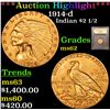 Image 1 : ***Auction Highlight*** 1914-d Gold Indian Quarter Eagle $2 1/2 Graded Select Unc By USCG (fc)