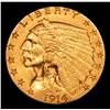Image 2 : ***Auction Highlight*** 1914-d Gold Indian Quarter Eagle $2 1/2 Graded Select Unc By USCG (fc)