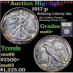 ***Auction Highlight*** 1917-p Walking Liberty Half Dollar 50c Graded GEM+ Unc By USCG (fc)
