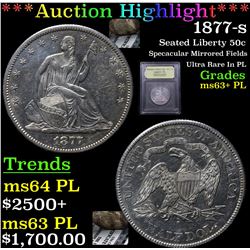 ***Auction Highlight*** 1877-s Seated Half Dollar 50c Graded Select Unc+ PL By USCG (fc)
