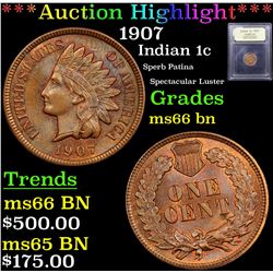 ***Auction Highlight*** 1907 Indian Cent 1c Graded GEM+ Unc BN By USCG (fc)