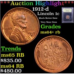 ***Auction Highlight*** 1912-d Lincoln Cent 1c Graded Choice+ Unc RB By USCG (fc)