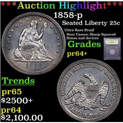 ***Auction Highlight*** 1858-p Seated Liberty Quarter 25c Graded Choice+ Proof By USCG (fc)