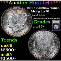 ***Auction Highlight*** 1881-o Rainbow Toned Morgan Dollar $1 Graded GEM+ Unc By USCG (fc)