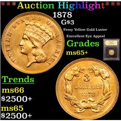 ***Auction Highlight*** 1878 Three Dollar Gold .$3 Graded GEM+ Unc By USCG (fc)