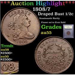 *Highlight Of Entire Auction* 1808/7 Draped Bust Half Cent 1/2c Graded Choice AU By USCG (fc)