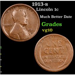 1913-s Lincoln Cent 1c Grades vg+