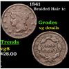 1841 Braided Hair Large Cent 1c Grades vg details