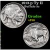 1913-p Ty II Buffalo Nickel 5c Grades vf++