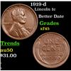 1919-d Lincoln Cent 1c Grades xf+