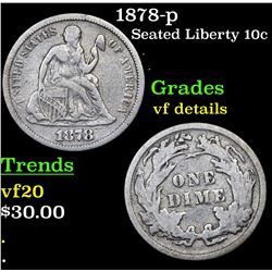 1878-p Seated Liberty Dime 10c Grades vf details