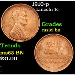 1910-p Lincoln Cent 1c Grades Select Unc BN