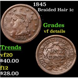 1845 Braided Hair Large Cent 1c Grades vf details