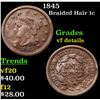 1845 Braided Hair Large Cent 1c Grades vf details