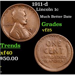 1911-d Lincoln Cent 1c Grades vf+