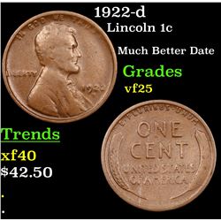 1922-d Lincoln Cent 1c Grades vf+