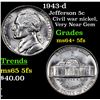 Image 1 : 1943-d Jefferson Nickel 5c Grades Choice Unc+ 5fs
