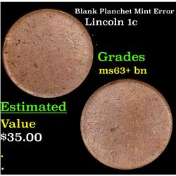 Blank Planchet Mint Error  Lincoln Cent 1c Grades Select+ Unc BN