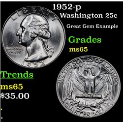 1952-p Washington Quarter 25c Grades GEM Unc