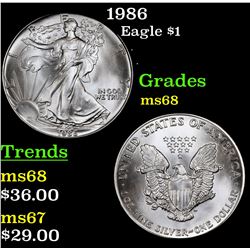 1986 Silver Eagle Dollar $1 Grades GEM+++ Unc