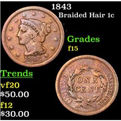 1843 Braided Hair Large Cent 1c Grades f+