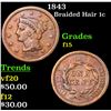 1843 Braided Hair Large Cent 1c Grades f+