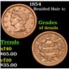 1854 Braided Hair Large Cent 1c Grades xf details