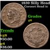 1839 Silly Head Coronet Head Large Cent 1c Grades g+