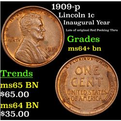 1909-p Lincoln Cent 1c Grades Choice+ Unc BN