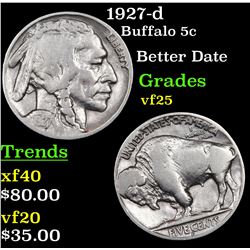 1927-d Buffalo Nickel 5c Grades vf+