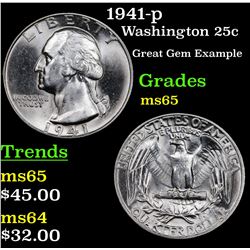 1941-p Washington Quarter 25c Grades GEM Unc